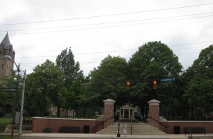 across the street, looking at the first third of campus